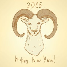 Sketch New Year ram in vintage style N25