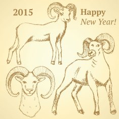 Sketch New Year ram in vintage style N29