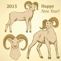Sketch New Year ram in vintage style N30