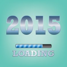 2015 Text with loading symbol on blue background