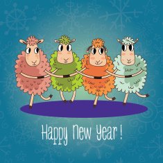 Cartoon Christmas and New Year vector card with 2015 symbol