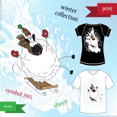 Sheep in winter hat Graphic T- shirt design print N2