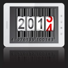 White tablet PC computer with 2014 New Year counter