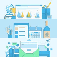 Set of line concept banners with flat design elements