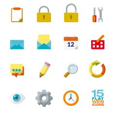 Flat Design Icon Set of 15 web and office elements