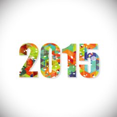 year 2015 colorful made in geometric origami style isolated