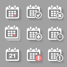 Calendar Icons- event add delete progress White silhouettes