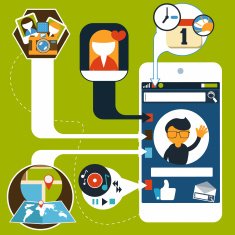 Smartphone with social and media application icons