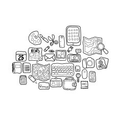 Black and white doodle sketch icons set N2