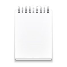 Blank spiral notebook on white background