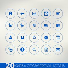 Web and commercial blue icons on light background