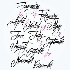 Title of months the year Numbers from 0 to 9