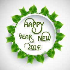 Happy new Year 2014 text green leaves stylish design vector