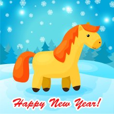 New year background with funny cartoon horse