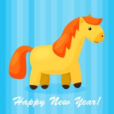 New year background with funny cartoon horse N2