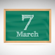 March 7 inscription in chalk on a blackboard