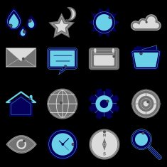 Design useful web icons on black background