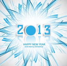 New year 2013 reflection for swirl blue wave colorful vector