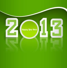 Happy new year stylish 2013 reflection green colorful background vector