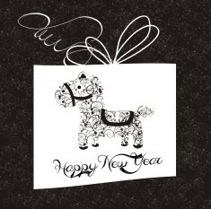 New Year greeting card with horse Vector Illustration