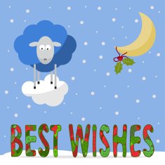 Funny winter holiday background with best wishes and cartoon sheep