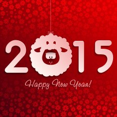 Symbol of New Year's lamb on red with snowflakes