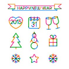 Set of Merry Christmas and Happy New Year vector icons