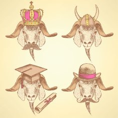 Sketch unusual goats set