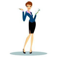 Cartoon female secretary taking notes on agenda