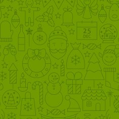 Line Art Holiday Christmas Green Seamless Pattern