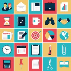 Business and office flat icons set