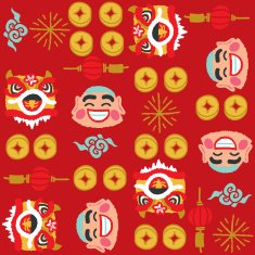 Chinese New Year Lion Dancing vector pattern