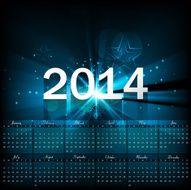 Beautiful Calendar 2014 template bright blue colorful shiny wave background