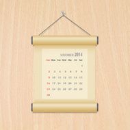 November2014 calendar on wood wall