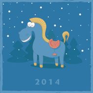 New Year card with funny cartoon horse N2