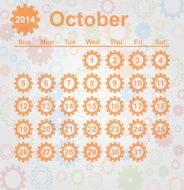 Calendar month of october 2014