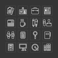 Vector flat icons set of business office tools outline concept