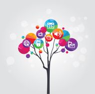 trendy modern abstract colorful tree with round technology icons