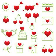 Line Icons Set Love Heart Polygon Style