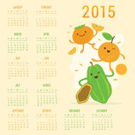 Calendar 2015 Fruit Cute Cartoon Papaya Orange Persimmon Vector