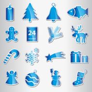 christmas blue shiny stickers collection eps10
