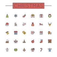 Vector Colored Christmas Line Icons