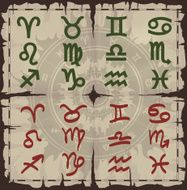 Old damaged sheet of paper with zodiac symbols