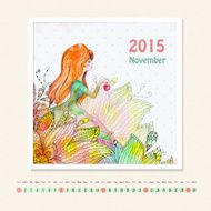 Calendar for november 2015 with girl watercolor painting N2