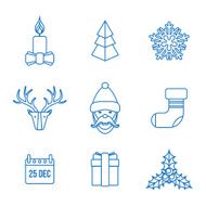 various christmas outline icons set