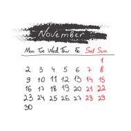 Handdrawn calendar November 2015 Vector