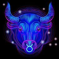 Set neon signs of the Zodiac Taurus