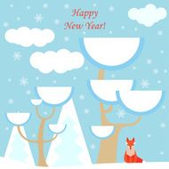new year vector background with fox and winter forest