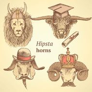 Sketch hipster lion ram goat and bull