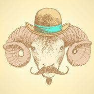 Sketch cute ram in hipster style